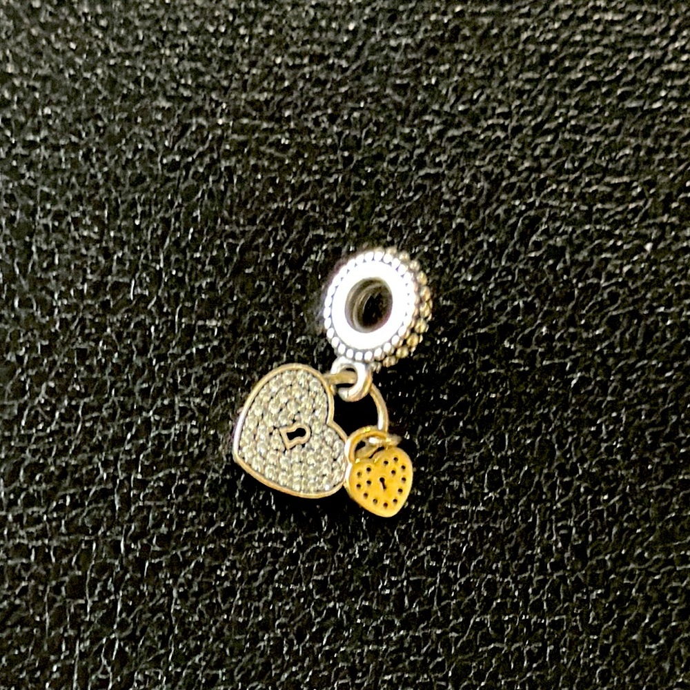 Gold and Silver Heart padlock key Charm Pendant
